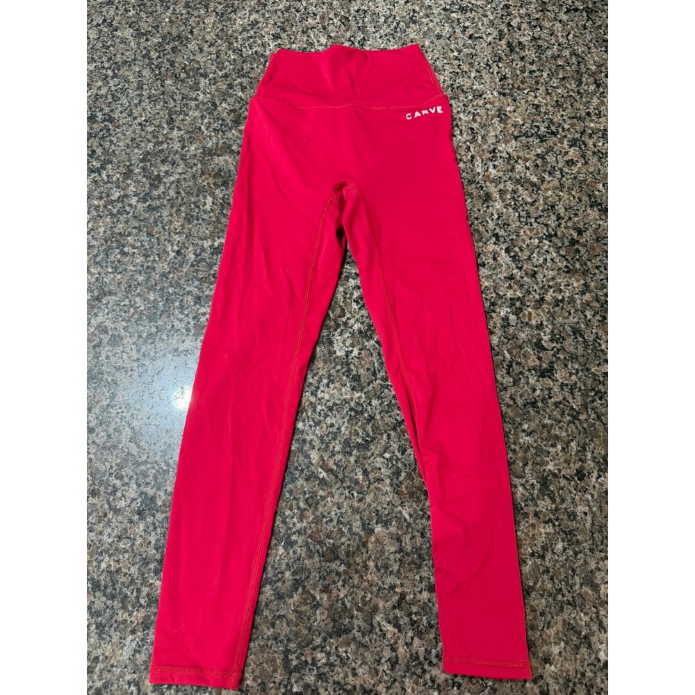 Carve Womens High Waisted Athletic Leggings Red Yoga Gym Pants Small